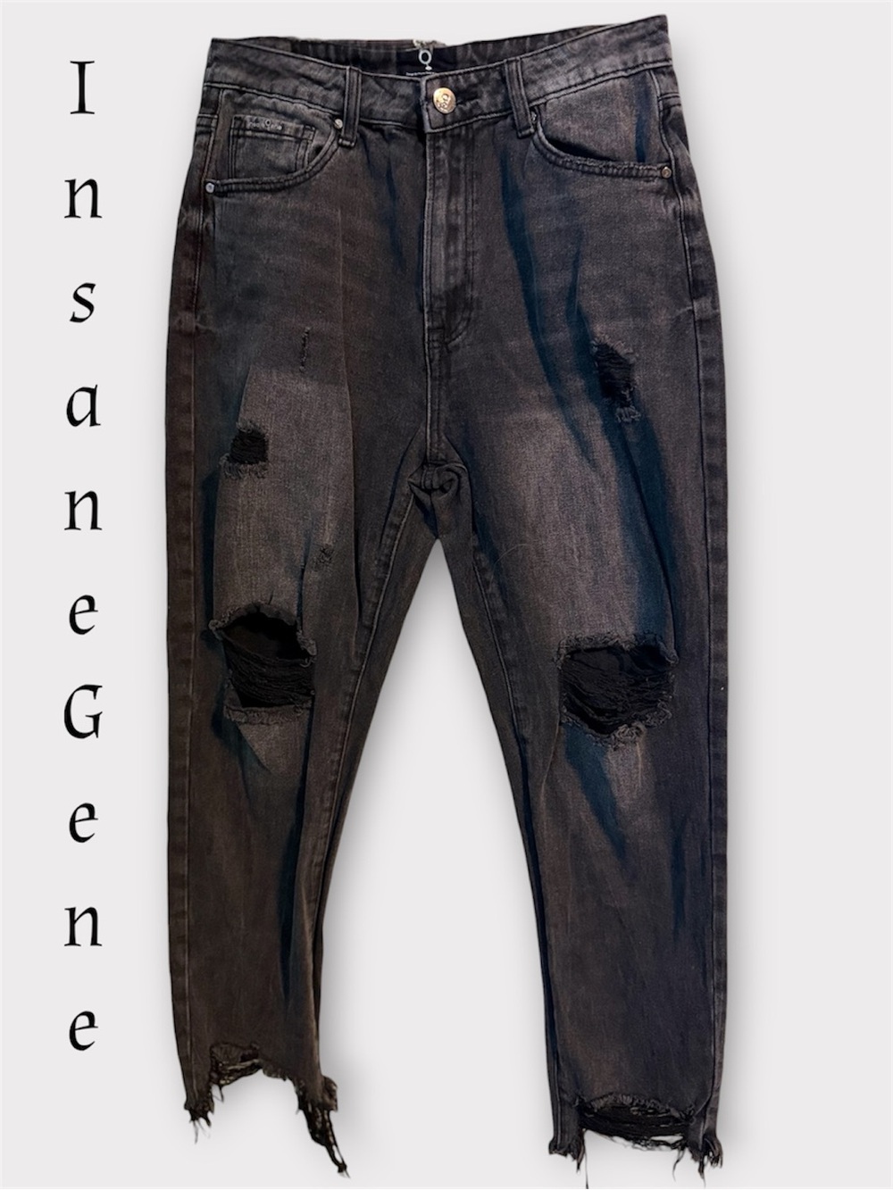 🌺INSANE GENE BLACK DESTRESSED HIGH-RISE JEANS